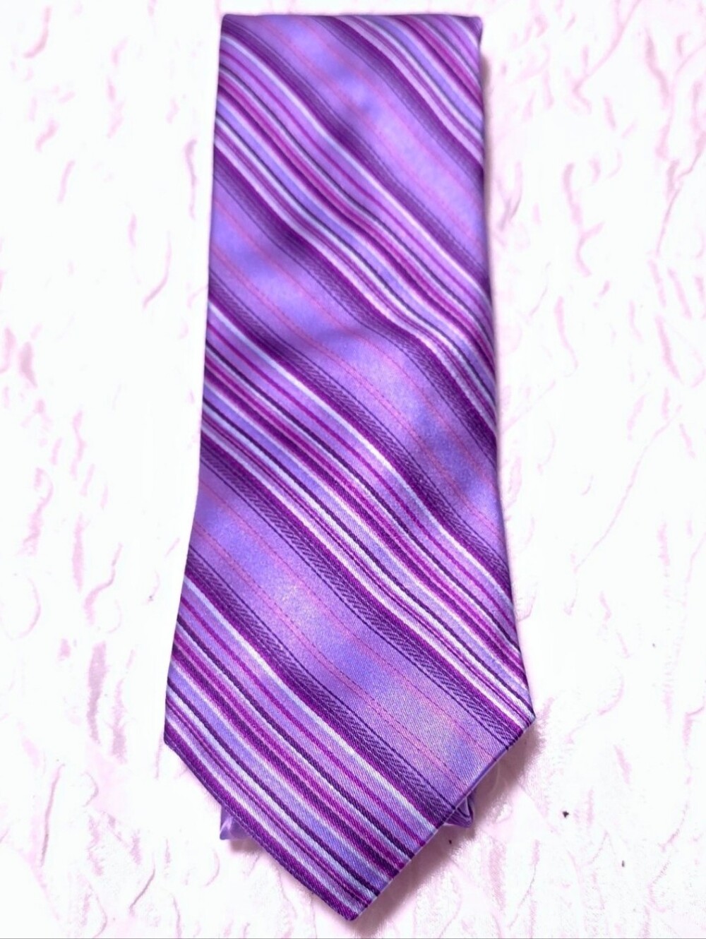 Ted Baker London 100% Silk Tie Purple Lilac Silver Multi-Stripe Luxury Necktie